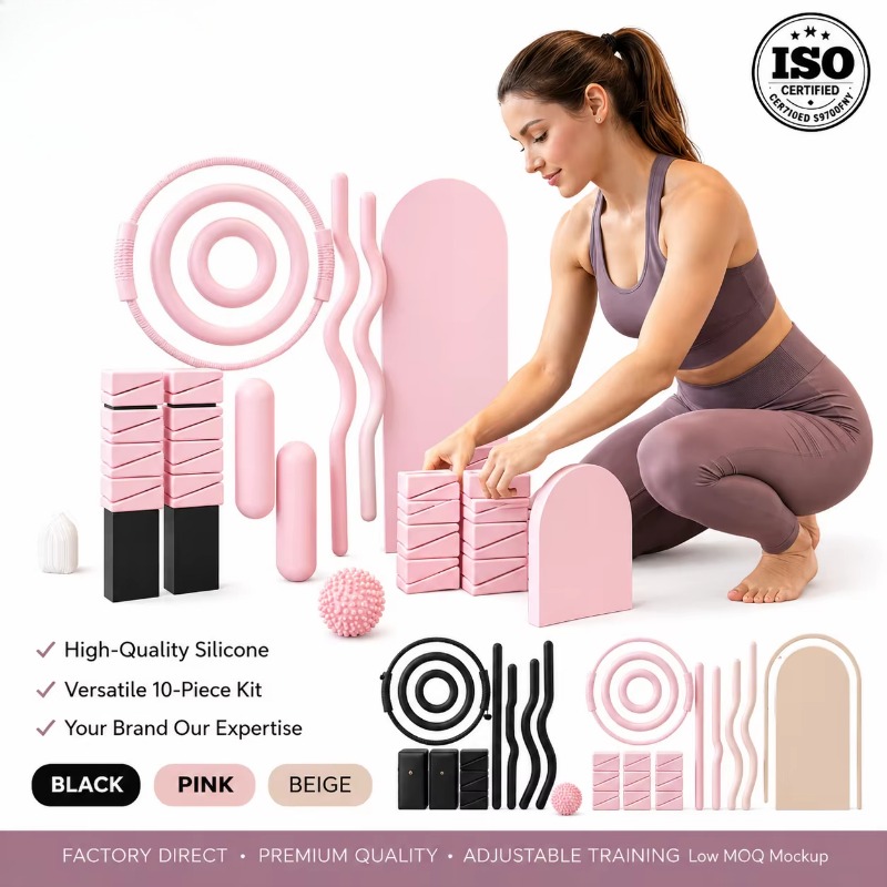 Pilates And Yoga Combined - Ağırlık çubuğu, silikon dambıl yoga matı,