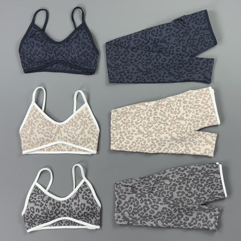 Pilates Yoga Leggings - 2 Parça Yoga Seti Kadın Leopar