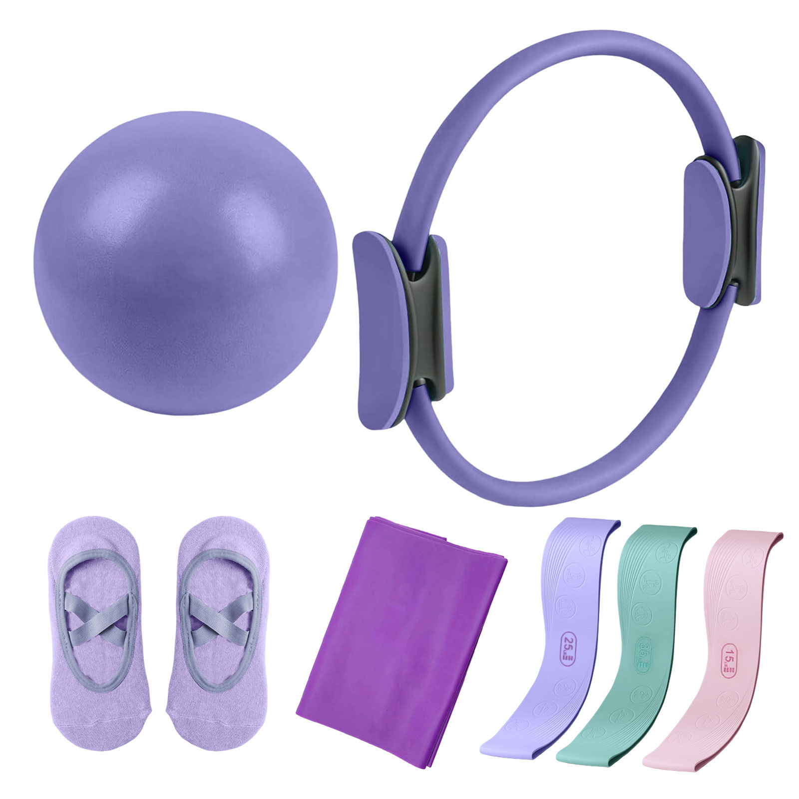 Pilates And Yoga Combined - Pilates Çemberi Direnç Bantları Yedi Parçalı